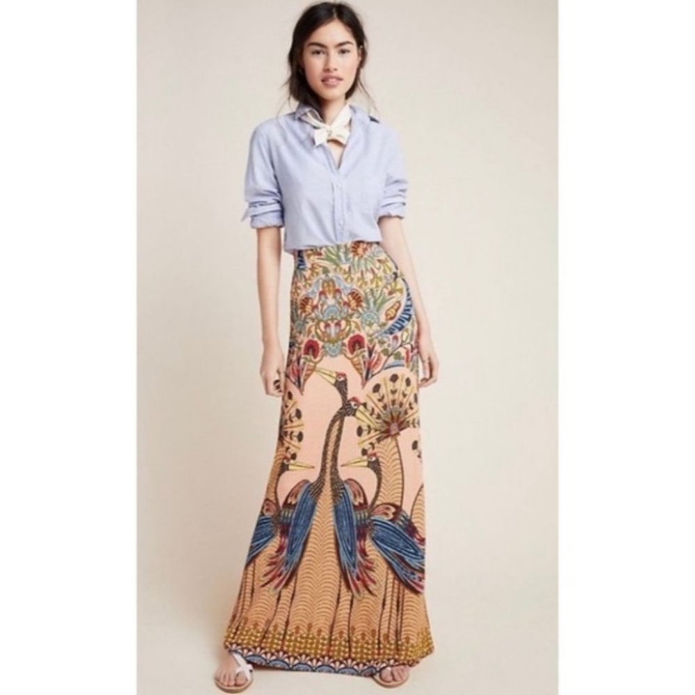 FARM Rio Anthropologie Peacock Maxi Skirt